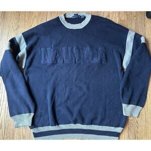 Nautica Big Logo Men’s X-LARGE Heavyweight Knit Jumper Sweater Preppy Nautical